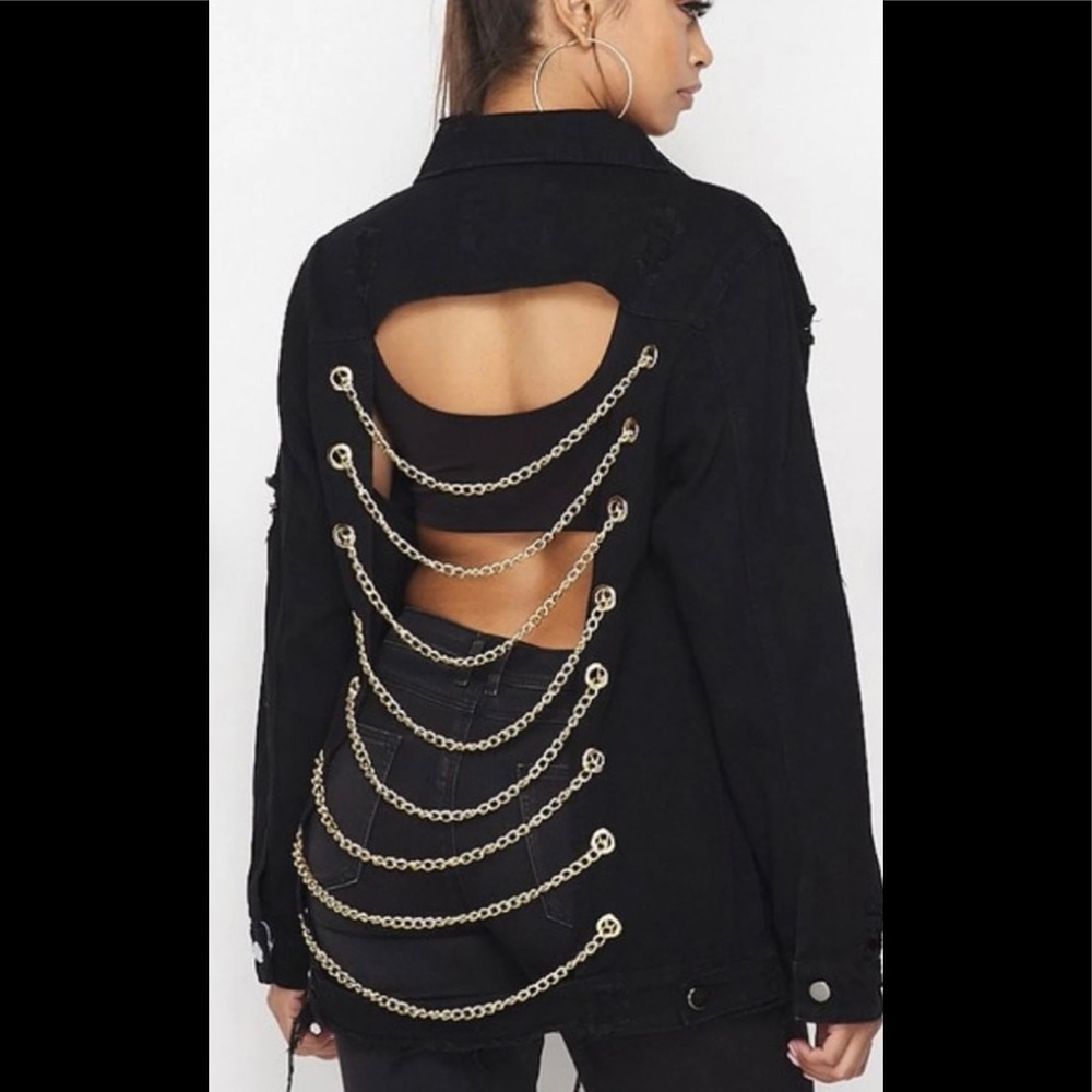 Distressed Chain Back Denim Jacket